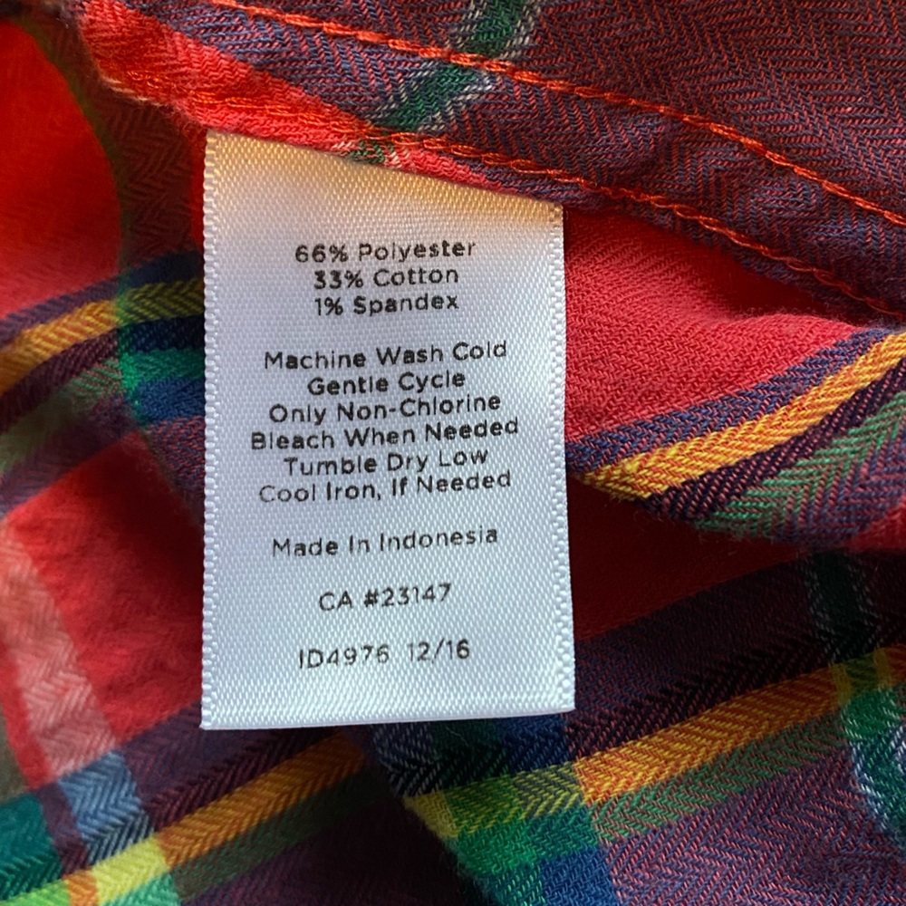 Talbots Red Colorful Plaid Button Front Shirt, L - image 6